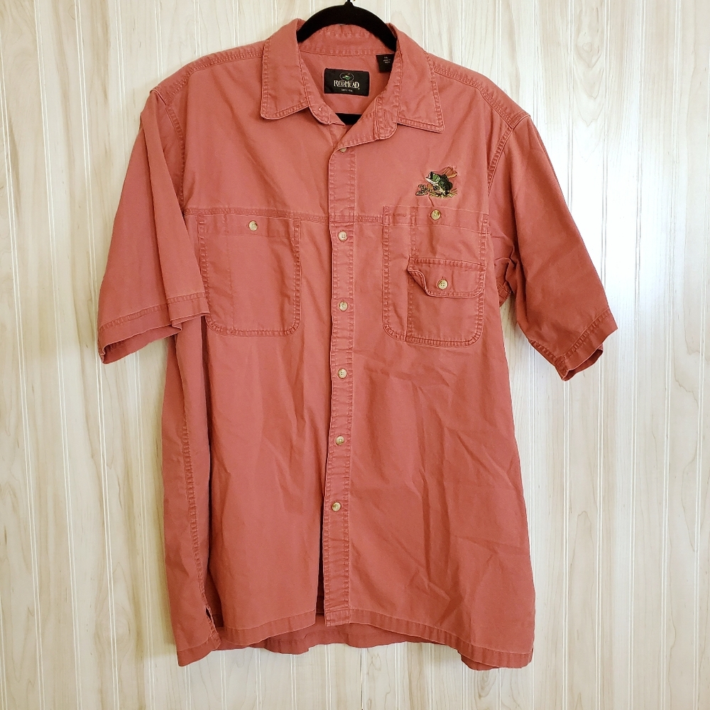 RedHead Button Up Shirt Men XL  Golf Casual Embroidered Fish Cotton Pockets
